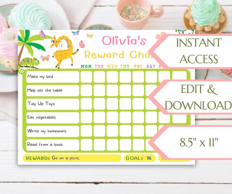 Editable Jungle Animals Reward Chart for Kids Daily Routine Chart Kids ...