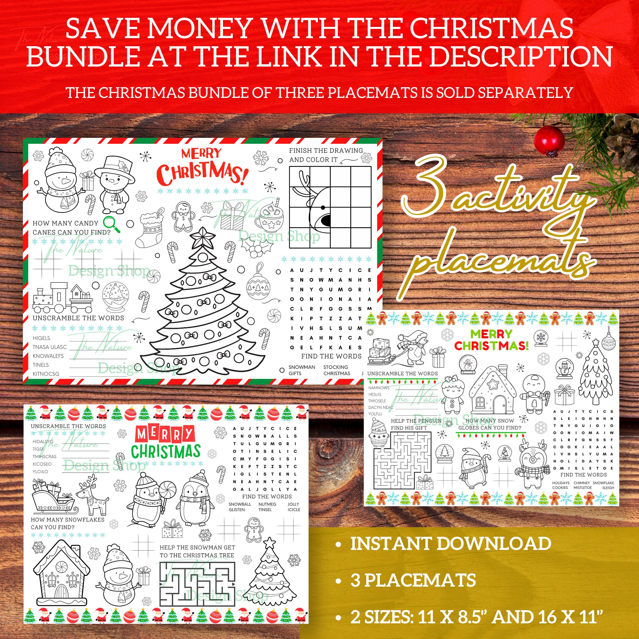 Christmas Coloring Placemats Christmas Activity Placemat Christmas ...