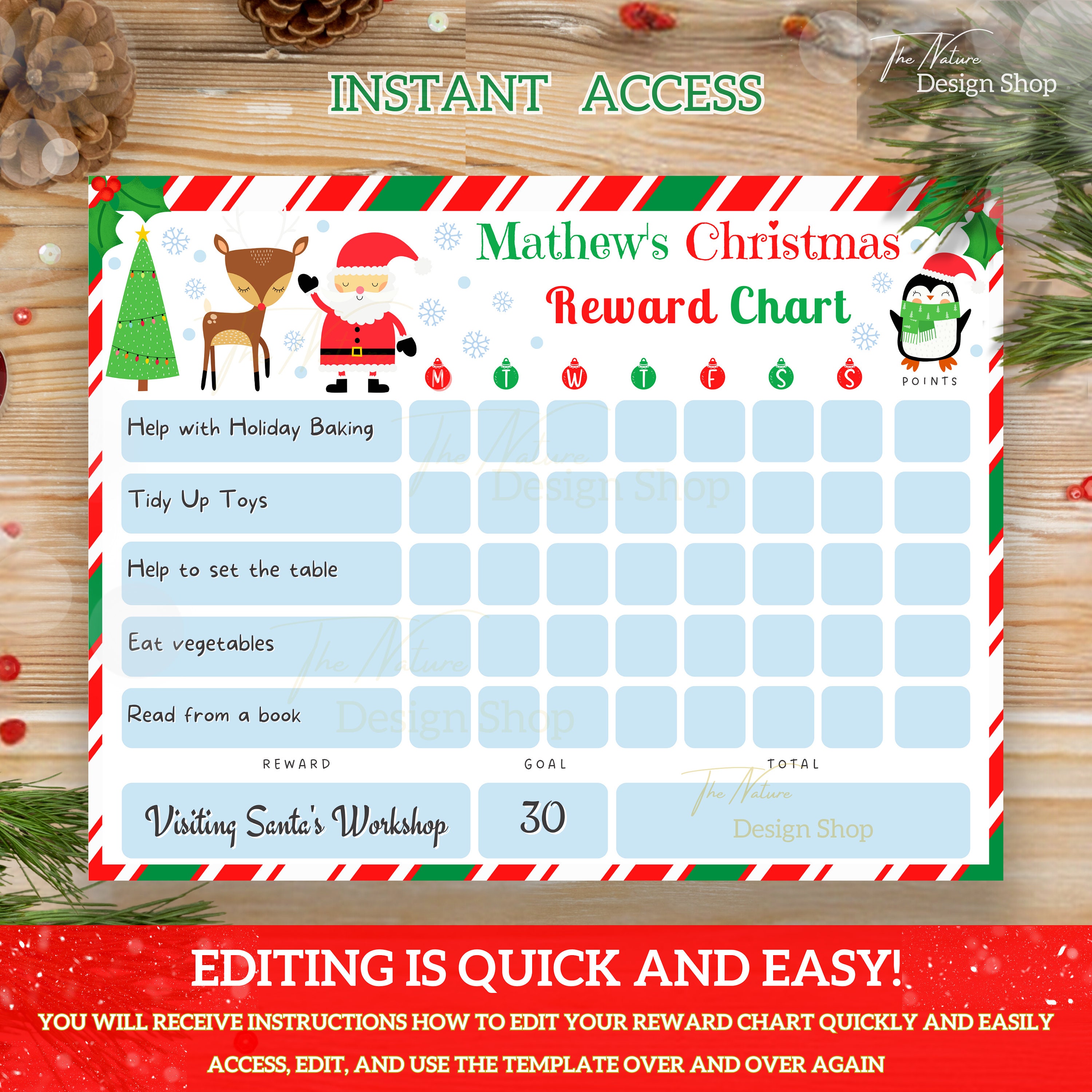 editable christmas reward chart for kids daily routine chart kids