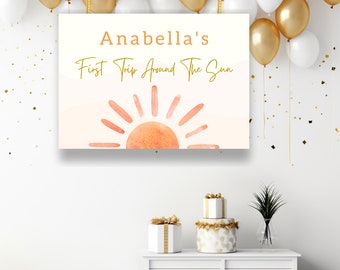 EDITABLE Sun Backdrop First Trip Around The Sun Backdrop 1st Trip Around The Sun Banner First Birthday Backdrop Girl Sun Birthday Banner 03
