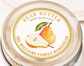 Étiquettes autocollantes modifiables pour beurre de poire, étiquettes pour pots de confiture de poire, étiquettes cadeaux pour poires, étiquettes pour conserves maison
