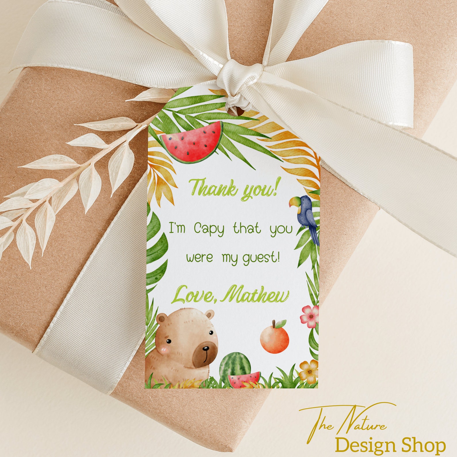 Editable Capybara Birthday Tag Capybara Favor Tags Capybara Thank You ...