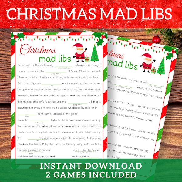 Christmas Mad Libs for Kids Christmas Games PDF Christmas Mad Libs for Adults Christmas Activity Sheets Kids Christmas Classroom Games