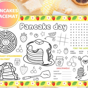 Pancakes Kids Party Placemat Pancakes Coloring Activity Placemat Pancake Day Games Breakfast Party Birthday Brunch Games Birthday Coloring