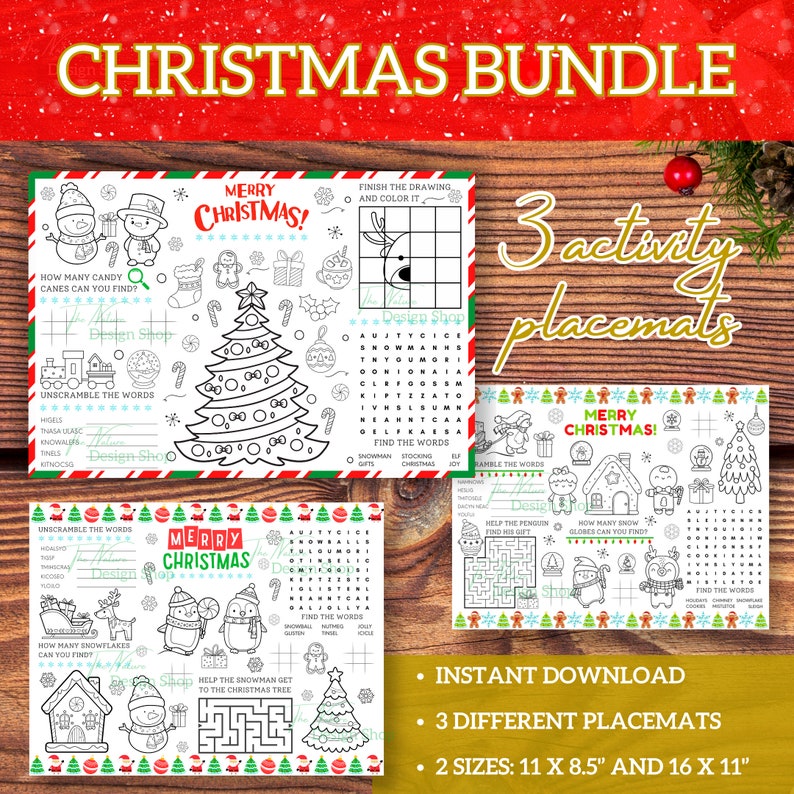 Christmas Coloring Placemats Christmas Activity Sheets Christmas