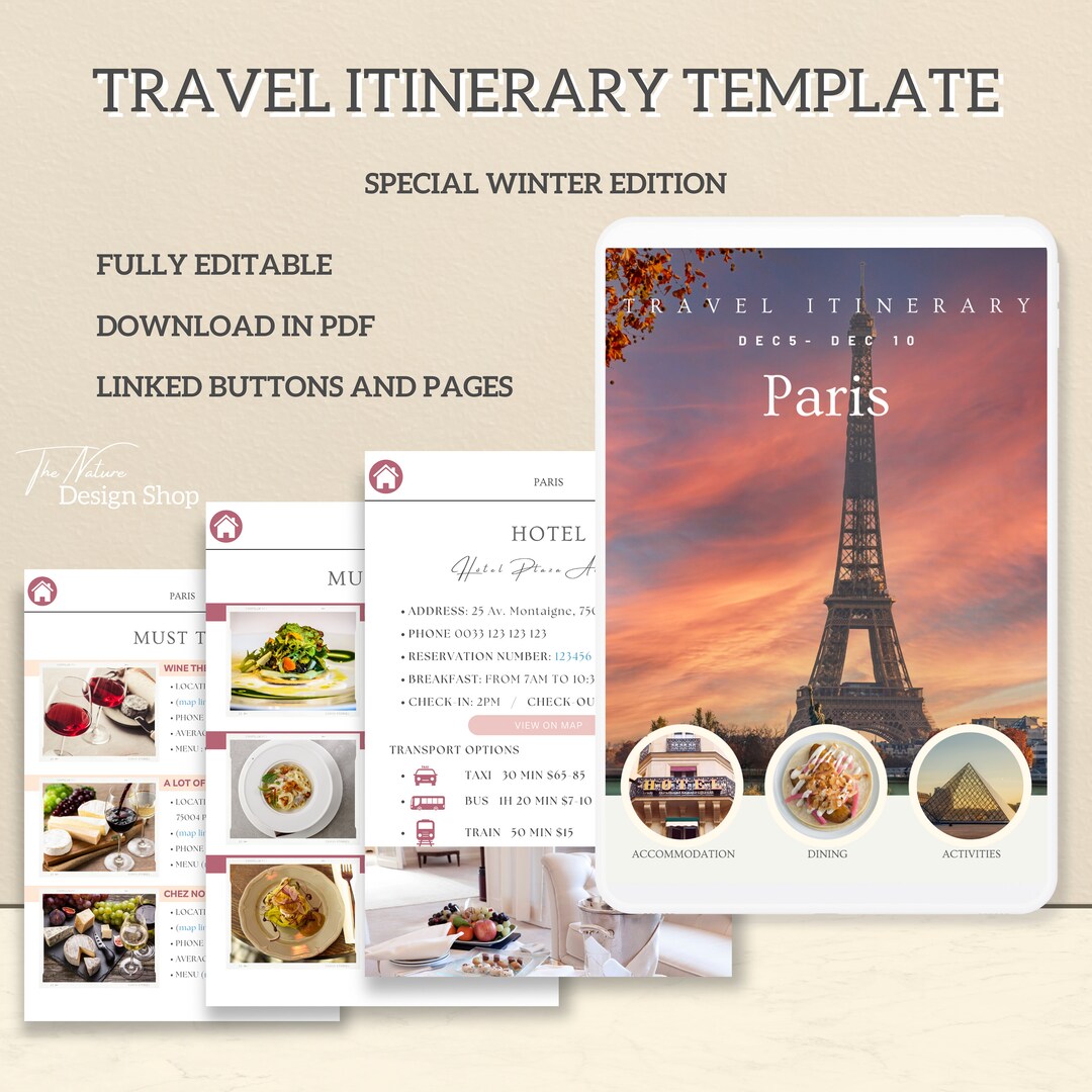 Travel Itinerary Template Canva Trip Planner Digital Vacation Planner ...