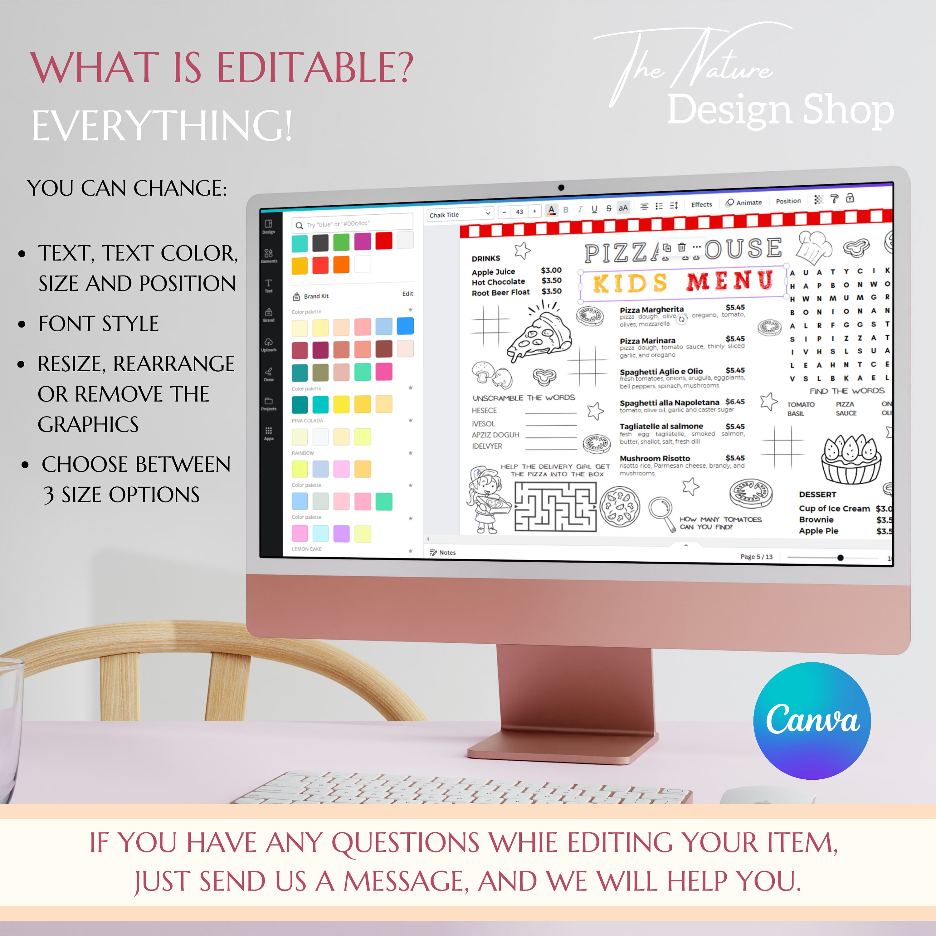 Kids Pizza Menu Template Restaurant Menu Template Editable Kids Menu ...