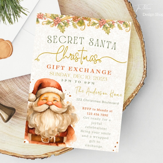 Secret Santa Invitation Secret Santa Invite Secret Santa Gift Exchange Invite Secret Santa Party Invitation Gift Exchange Invitation 003