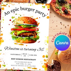 Hamburger Birthday Invitation BBQ Invitation Pdf Potluck BBQ Invite Coed Baby Shower Invitation I Do BBQ Invitation Template bbq Graduation