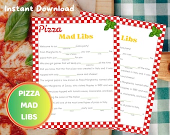 Pizzafest Mad Libs-spel Pizzatemafestgåva Slumber Party-gåvor Pizzafödelsedagsspel Slumber Party-spel Pizzafestspel Pizza Baby