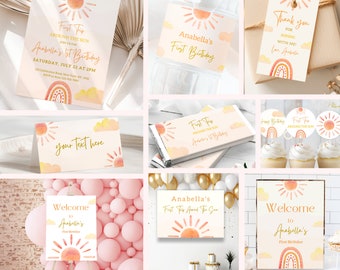 First Trip Around The Sun Birthday Bundle 1st Trip Around Sun Digital Invitation Sun First Birthday Decor First Birthday Around The Sun 03