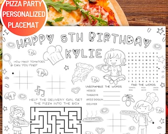 Pizza Geburtstag Personalisierte Tischset Kinder Geburtstag Spiel Pizza Party Aktivität Geburtstag Party Dekoration Kinder Pizza Party Spiele Pizza Ausmalen