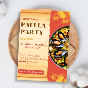 Paella Invitation Paella Party Invitation Paella Party Invite Spanish Fiesta Invitations Invitation Mediterranean Bridal Shower Invitation