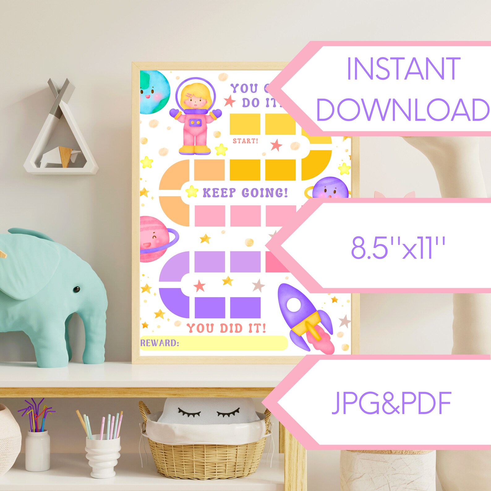 Space Reward Chart for Kids Daily Routine Chart Girls Outer Space Chore ...
