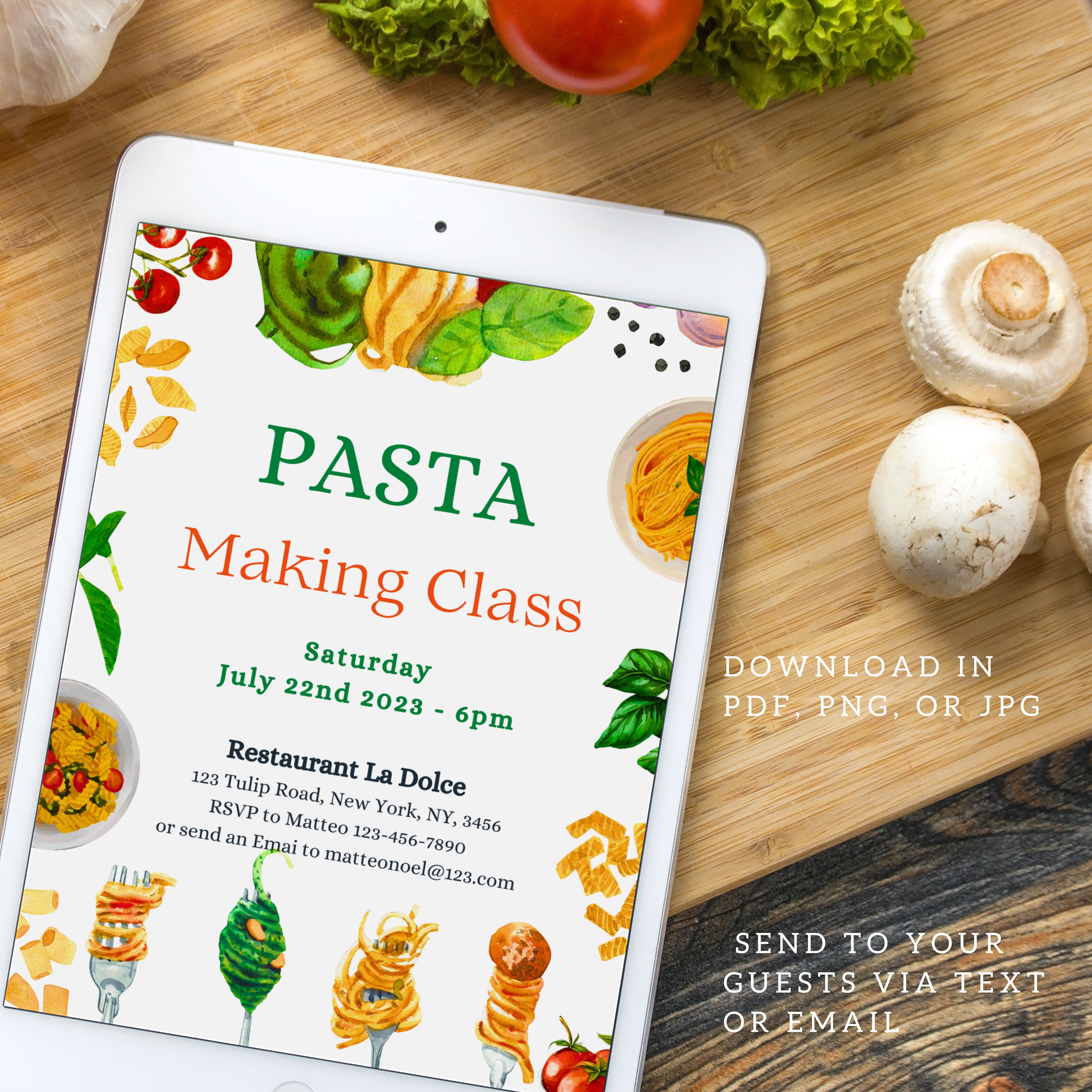 Editable Italian Pasta Making Party Invitation Italian Party Food