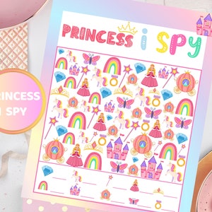Princess I Spy Game Kids Princess Party Game Princess Birthday Party Activities Kids Birthday Game Kids I Spy Game Girls Birthday Activities