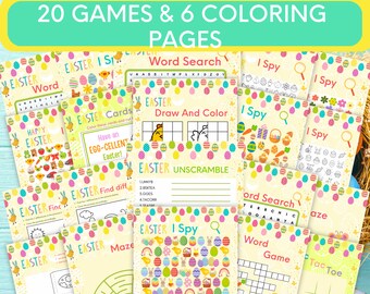 Paquete de actividades de Pascua para niños Juegos de Pascua Imprimible Familia Actividades de Pascua Juegos de fiesta Tarjetas de Pascua I Spy Mazes Paquete de búsqueda de palabras