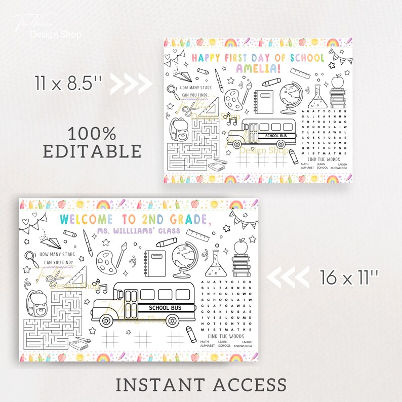 Editable Back to School Activity Placemat First Day of School Worksheet ...
