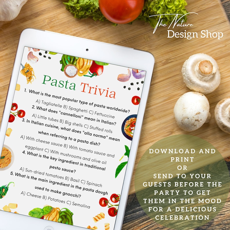 Pasta Trivia Game Pasta Party Favors Pasta Party Games Pasta Birthday Party Pasta Dinner Party