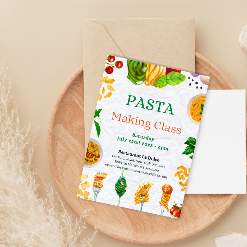 Editable Italian Pasta Making Party Invitation Italian Party Food