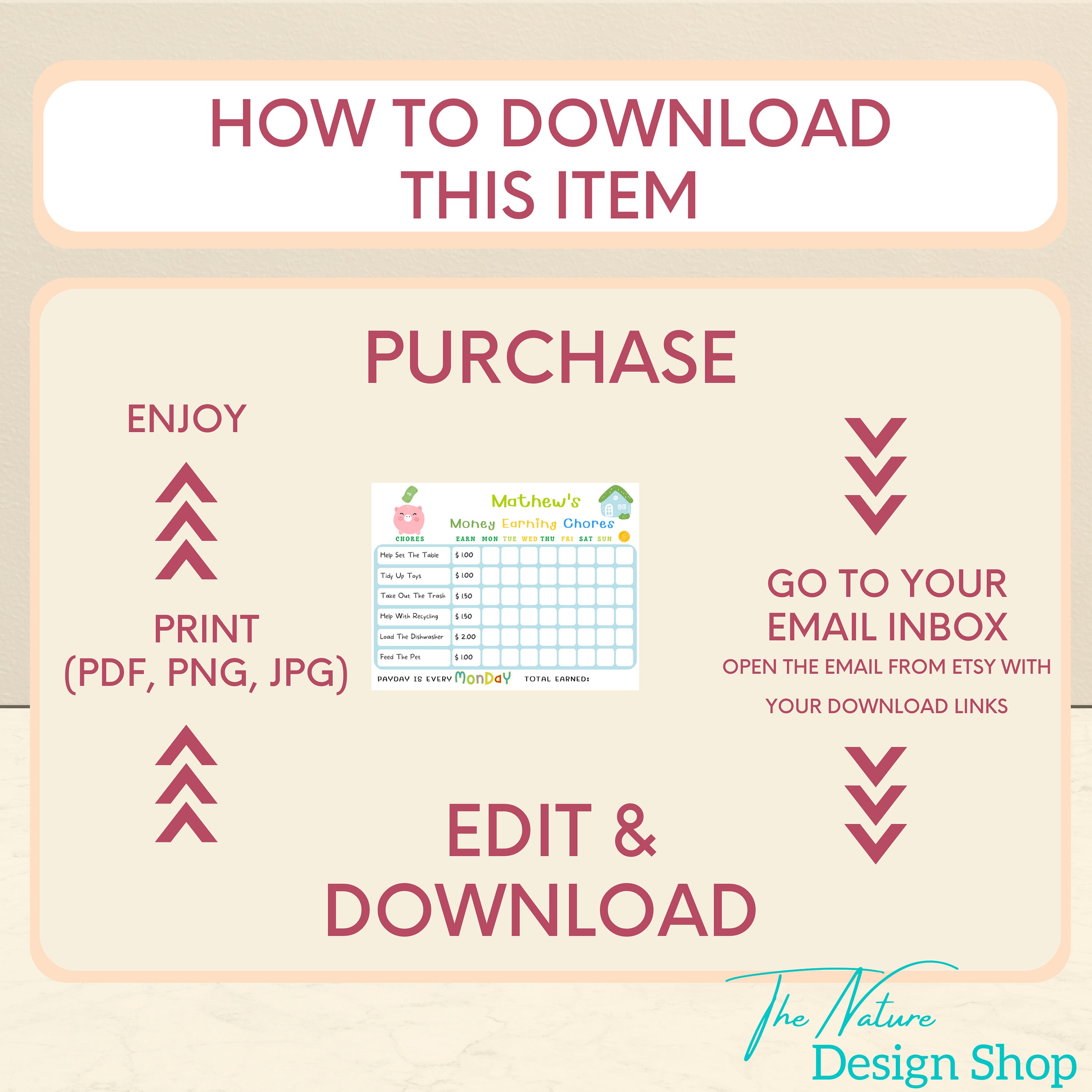 Kids Money Chart Kids Pocket Money Chart Chore Chart Kids Earn Money