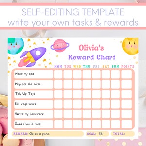 Editable Space Reward Chart Printable Behavior Chart Daily Chore Chart ...