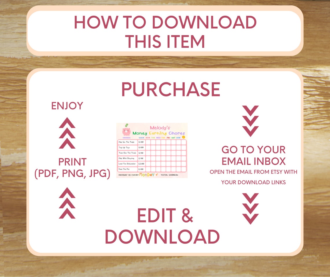 Kids Money Chart Kids Pocket Money Chart Earn Money Chore Chart for