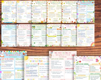 Plantilla editable de boletín informativo para docentes, plantilla de boletín mensual preescolar, boletín escolar para aula, descarga digital, jardín de infantes