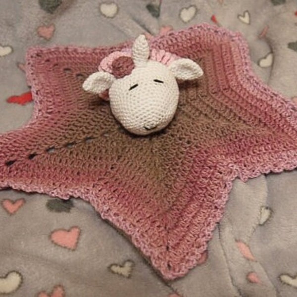 Doudou plat étoile, licorne, crochet