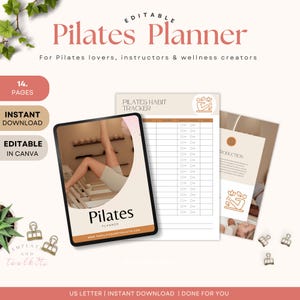 Pilates Instructor Planner Journal, Class Planner, Fitness Journal, Workout Organizer, Pilates Notes, Pilates Planner, Editable Canva,