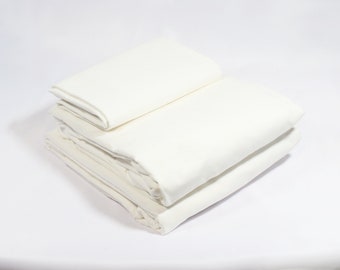 Queen Bed Sheet Set 100% Organic Cotton GOTs Certified Fitted and Flat Sheet with 2 Pillowcases Snow White Sand Beige and Mountain Grey