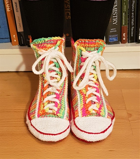 Handmade Knitted Sneaker Socks, Converse Style Slippers, Unisex