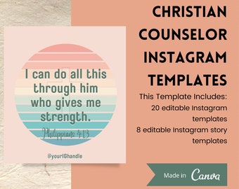 20 Christian Counselor Instagram Templates | Easy to Edit in Canva | Religious Template | Worship Quotes | Increase Instagram Engagement