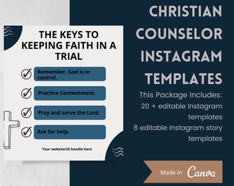 20 Christian Counselor Instagram Templates | Easy to Edit in Canva | Religious Template | Worship Quotes | Increase Instagram Engagement