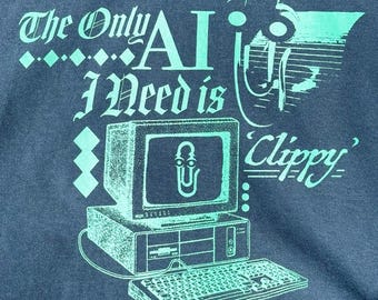 The Only AI I Need is Clippy Microsoft Word Corporate Screenprinted Vintage Wash Comfort Colors Graphic Tee Made to Order T-Shirt.