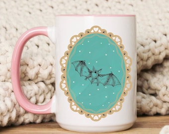 Black Bat Mug Pink Pastel Halloween Coffee Cup Cute Spooky Season Fall Gift voor haar