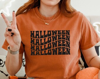 Retro Halloween Graphic Tshirt for Spooky Season Groovy Shirt for Spooky Season Halloween Costume Trick or Treat Fall Shirt for Women Gift