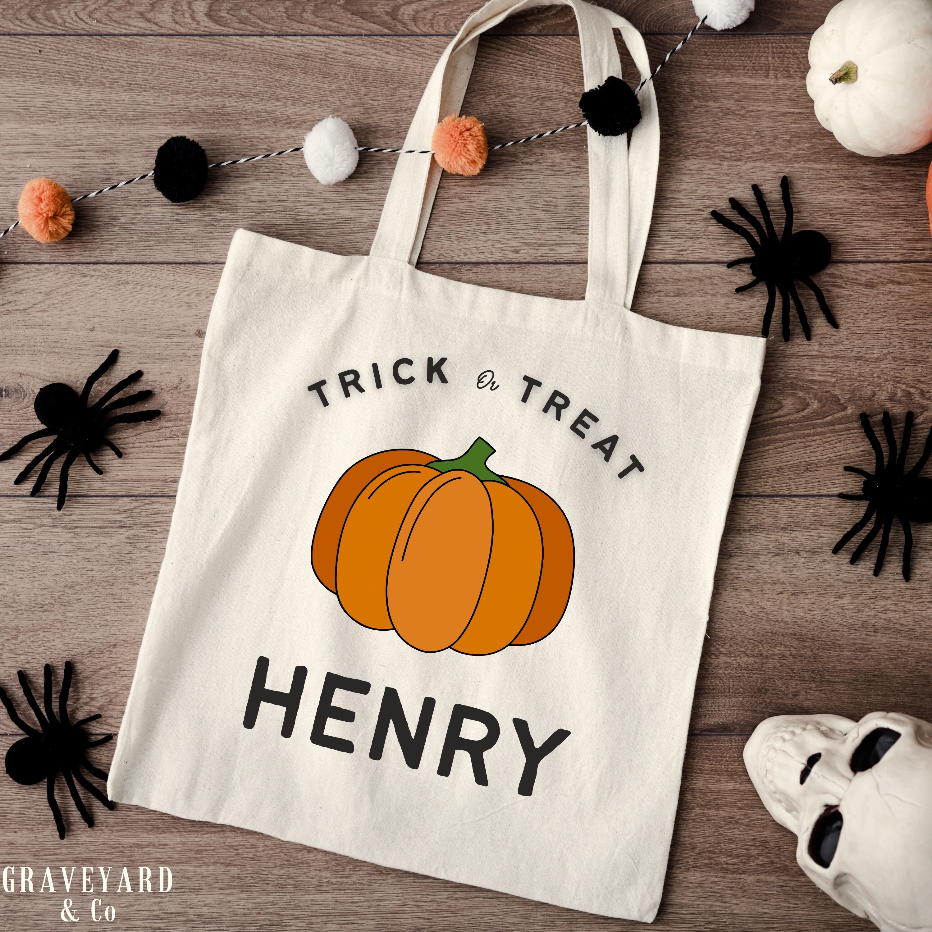 Custom Halloween Trick or Treat Bag for Kids Cute Personalized Canvas ...