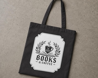 Gothic Books & Coffee Tote Bag, Book Lover Bag, Dark Academia Bookish Gift