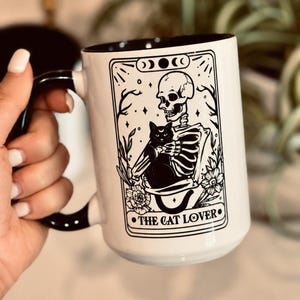 TAROT CAT MUG halloween skeleton cat lover gift for spooky season