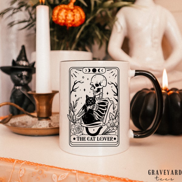 TAROT CAT MUG halloween skeleton cat lover gift for spooky season