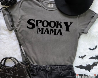 Spooky Mama Shirt Halloween Shirt for Mom Spooky Season Tshirt Halloween Outfit Gothic Costume for Women Trick or Treat Orange Fall Shirt