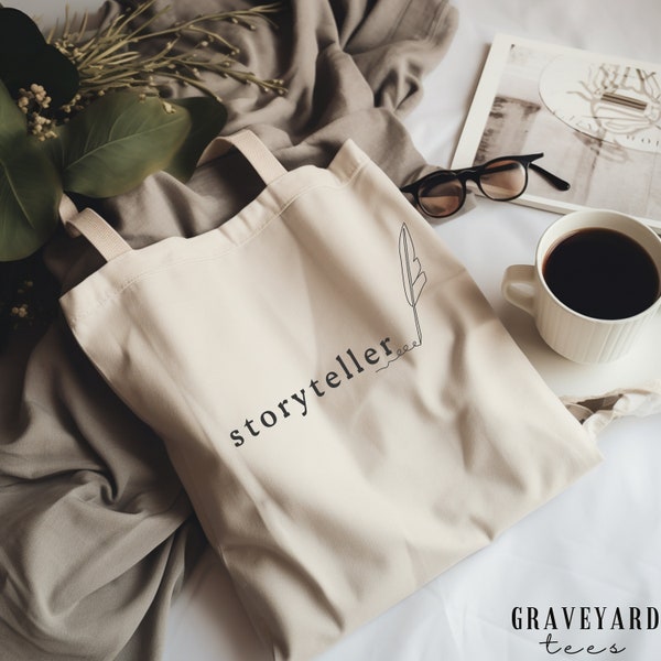 STORYTELLER TOTE natural canvas bag for writer gift author swag bag for artist library tote bag