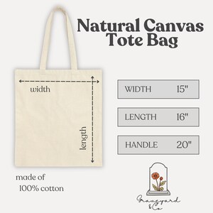 May include: A natural canvas tote bag made of 100% cotton. The bag is 15 inches wide, 16 inches long, and has 20 inch handles.