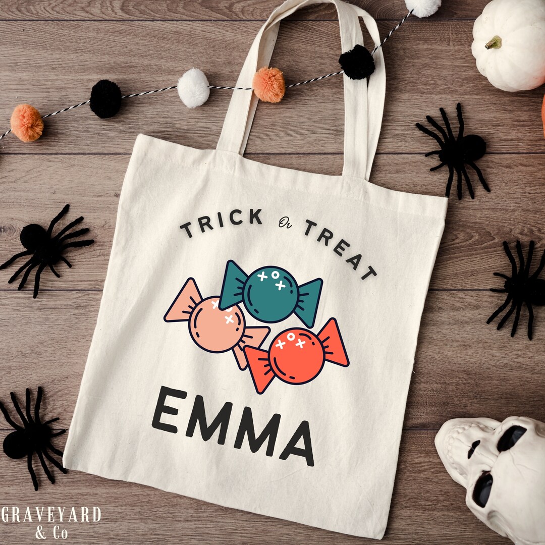 Custom Halloween Trick or Treat Bag for Kids Cute Personalized Canvas ...