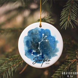 Scorpio Watercolor Ornament, Zodiac Symbol Christmas Tree Ornament for 2024, Astrology Art Gift, Galaxy Constellation Round Xmas Ornament