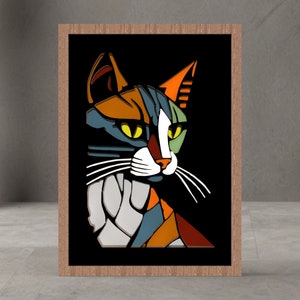 Fichiers Svg, Dxf-Laser découpés en chat 10 oeuvres d'art multicouches pour Glowforge, PDF pour découpe à la main, DWG, PDF, AI, dessins au laser, art du bois, cadeau, boîte d'ombre