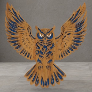 Eule SVG, Laser Cut-Datei, 3-Schichten-Schnittdatei, Kunststück für Glowforge, MultiLayer Laser Cut Files, Dxf