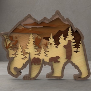 Bear, Baby Bear Laser cut files, SVG, PDF, Home decor, Multi-layer file, Digital File - 6 Layer Art Piece