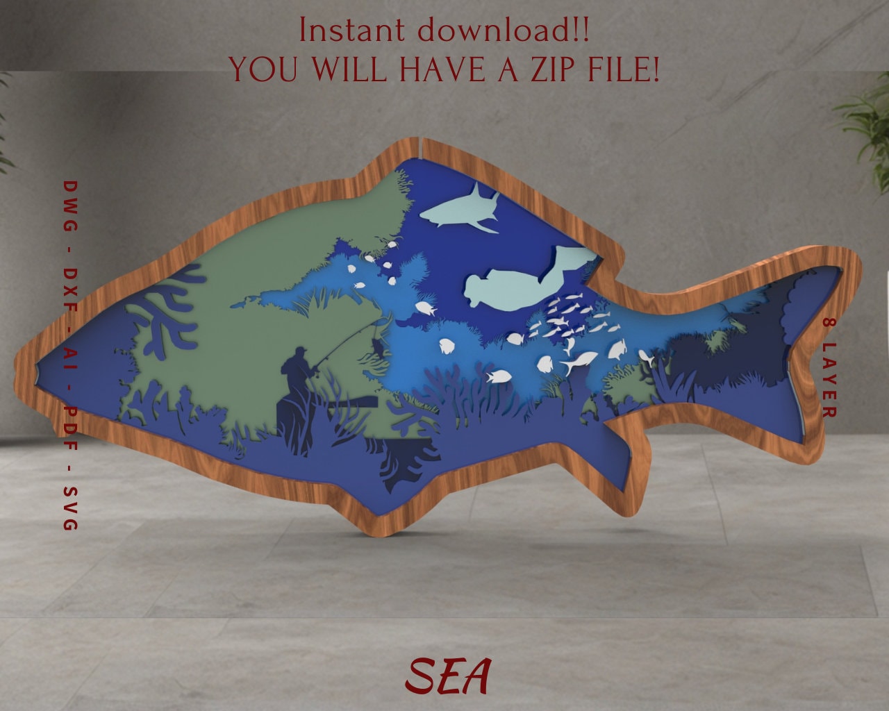 Fish Laser Cut Files, SVG, PDF, Home Decor, Multi-layer File, Digital ...